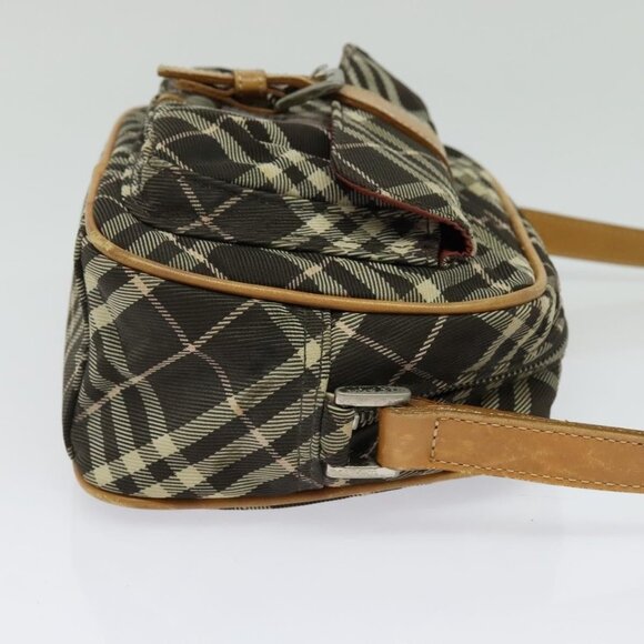 BURBERRY Nova Check Blue Label Shoulder Bag Canvas Brown Silver Auth - Picture 13 of 16